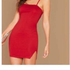 Mini red dress with slit